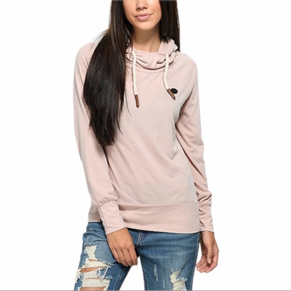 Naketano Mandy Cowl Neck Hooded Sweatshirt Blush Pink Size Small